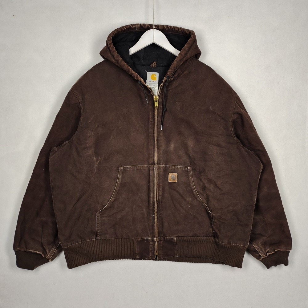 Carhartt J130 DKB Active Jacket Brown Duck Canvas Hooded Work Coat Mens 2XL